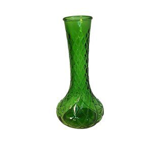 Vintage Hoosier Glass Green Diamond Pattern Bud Vase